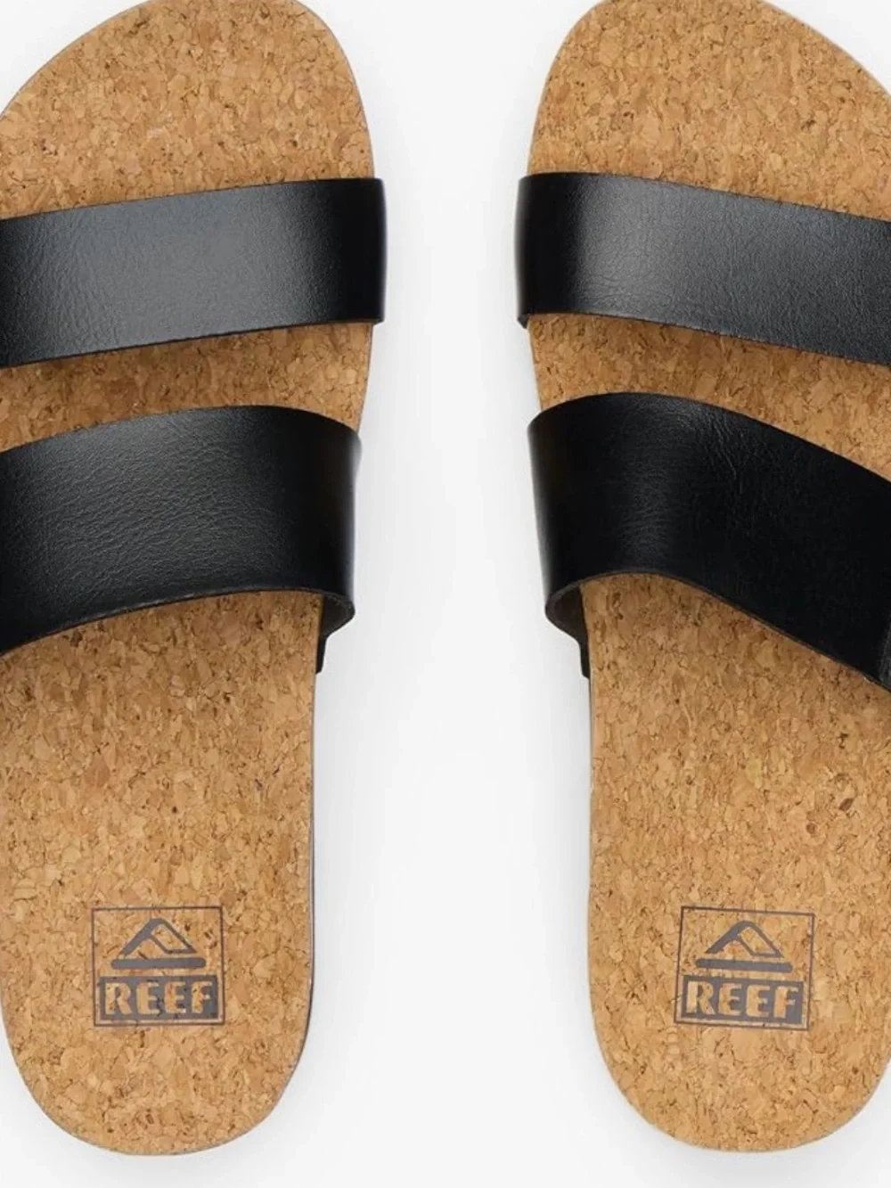 Reef Women’s Black Dual-Strap Cork Slide Sandals with White Outsole,cushion soul